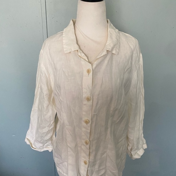 Flax white linen button down blouse - Picture 8 of 9